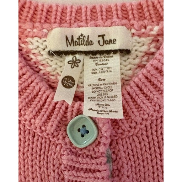 Matilda Jane Hello Lovely On the Spot Pink Polka Dot Cardigan Sz 18-24 Mos - Picture 2 of 5